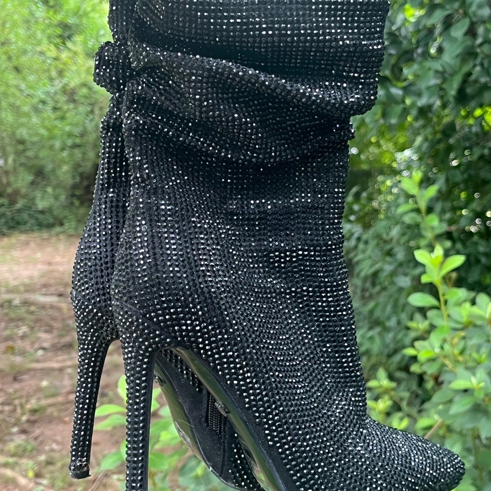 Elegant Black Rhinestones Stiletto Ankle Boots Holiday Party Christmas  36/ 5.5
